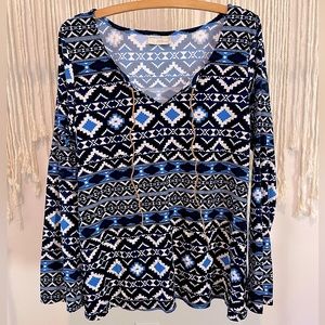 Western Boho Chic Bell Sleeve Blouse Size L Bobbie Brooks